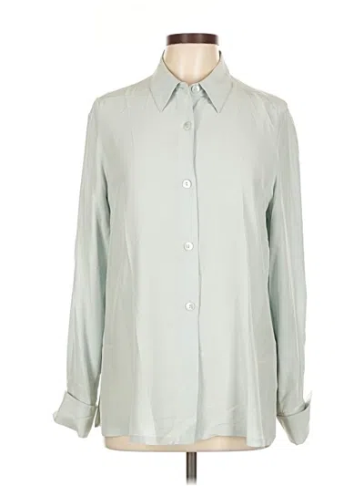 Pre-owned Kate Hill Long Sleeve Silk Top Gray Solid Pattern Collared Neckline Tops