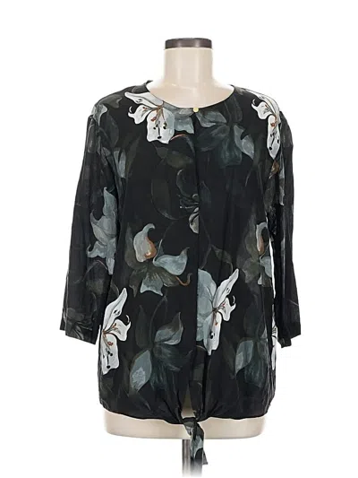 Pre-owned Club Monaco 3/4 Sleeve Silk Top Black Keyhole Neckline Tops