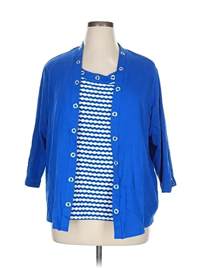 Pre-owned Alfred Dunner 3/4 Sleeve Button Down Shirt In Blue