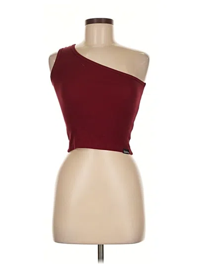 Pre-owned Superdry Tank Top Burgundy Solid Pattern One Shoulder Neckline Tops