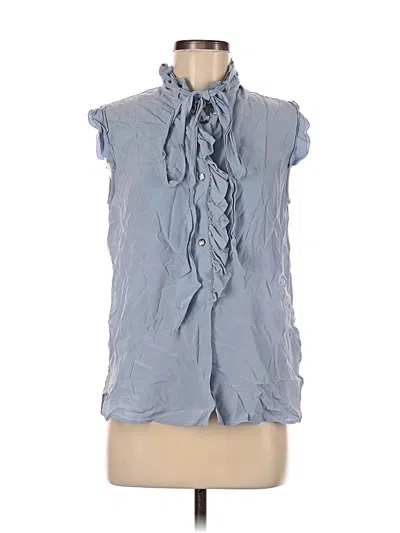 Pre-owned Coach Sleeveless Silk Top Blue Tie Neck Tops