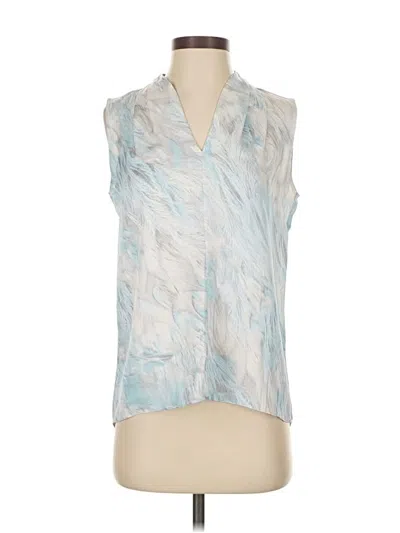 Pre-owned Elie Tahari Sleeveless Silk Top Blue Plunge Neckline Tops