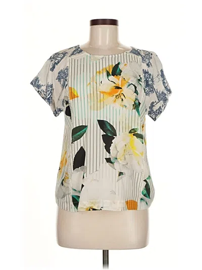 Pre-owned Maeve By Anthropologie Short Sleeve Silk Top Yellow Mock Neckline Tops