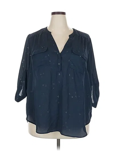Pre-owned Torrid 3/4 Sleeve Button Down Shirt In Blue