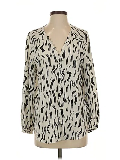 Pre-owned Joie Long Sleeve Silk Top Ivory Animal Print Pattern Plunge Neckline Tops In White