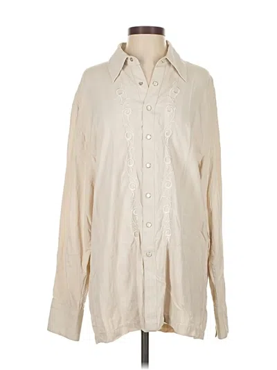 Pre-owned Scully Long Sleeve Silk Top Ivory Collared Neckline Tops In White