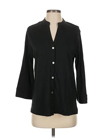 Pre-owned Natori 3/4 Sleeve Button Down Shirt In Black