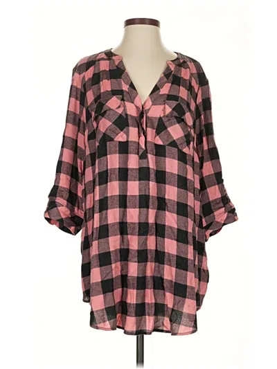 Pre-owned Torrid 3/4 Sleeve Button Down Shirt In Pink