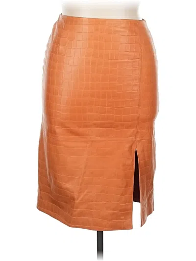 Pre-owned Lafayette 148 Leather Skirt In Brown