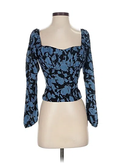Pre-owned Abercrombie & Fitch 3/4 Sleeve Top Blue Floral Pattern Sweetheart Neckline Tops