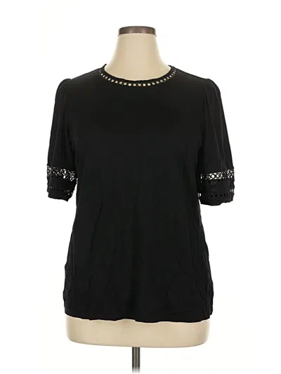 Pre-owned Anne Klein Short Sleeve Top Black Crew Neck Tops