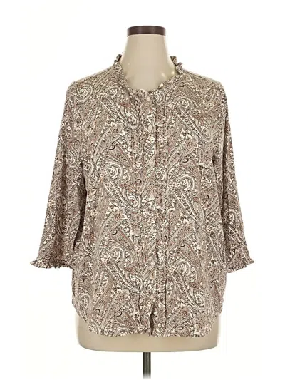 Pre-owned Lands' End 3/4 Sleeve Blouse In Brown