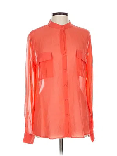 Erin Fetherston Long Sleeve Silk Top Pink Color Block Pattern Mock Neckline Tops In Red