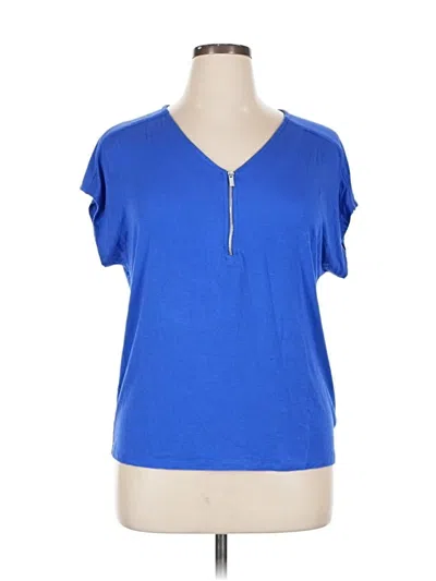 Pre-owned Tahari Short Sleeve Top Blue V Neck Tops