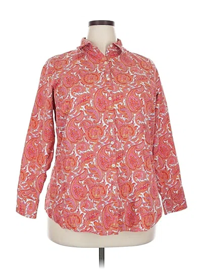 Pre-owned Lands' End 3/4 Sleeve Button Down Shirt In Red