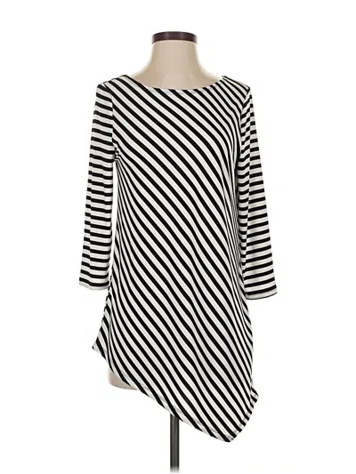 Pre-owned Easywear By Chico's 3/4 Sleeve Top Black Stripes Pattern Boatneck Tops