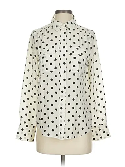 Pre-owned J.crew Factory Store Long Sleeve Silk Top Ivory Polka Dots Pattern High Neck Tops In White