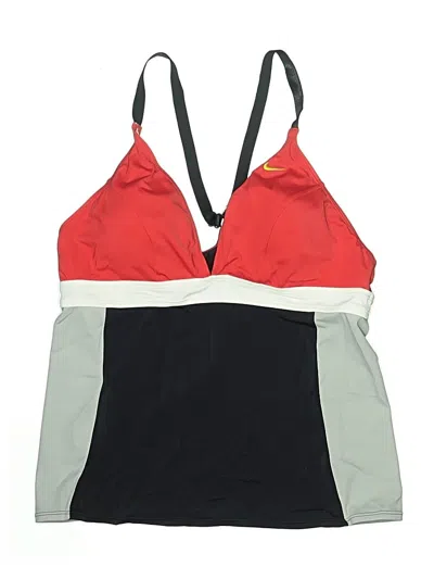 Pre-owned Nike Swimsuit Top Red Color Block Pattern Swimwear