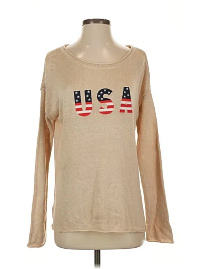 Pre-owned Marled By Reunited Long Sleeve Top Tan Scoop Neck Tops In Brown