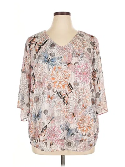 Pre-owned Roz & Ali 3/4 Sleeve Blouse In Gray