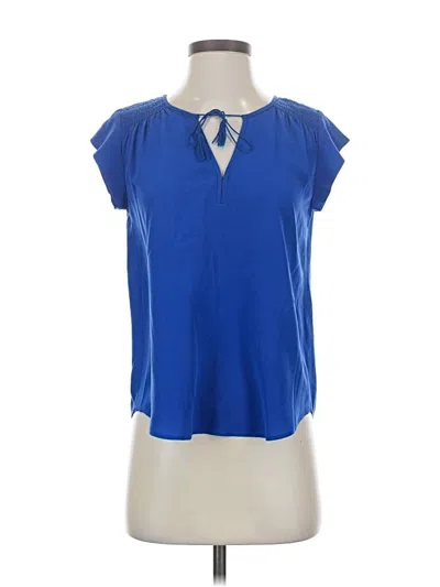 Pre-owned Joie Short Sleeve Silk Top Blue Keyhole Neckline Tops