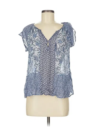 Pre-owned Joie Short Sleeve Silk Top Blue Plunge Neckline Tops