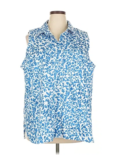 Pre-owned Lands' End Sleeveless Button Down Shirt In Blue
