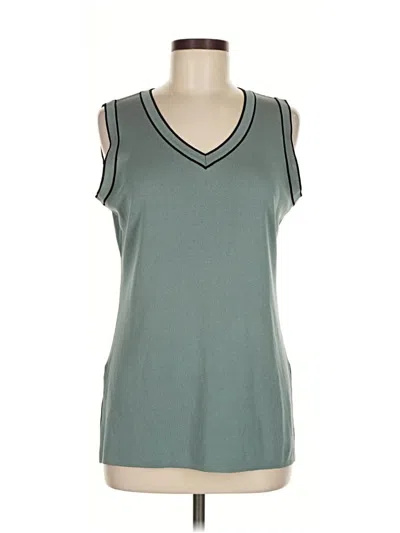 Pre-owned Misook Sleeveless Top Teal V Neck Tops In Blue
