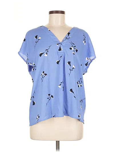 Pre-owned Ann Taylor Short Sleeve Blouse In Blue