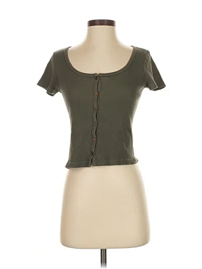 Pre-owned Brandy Melville Short Sleeve Henley Shirt In Green