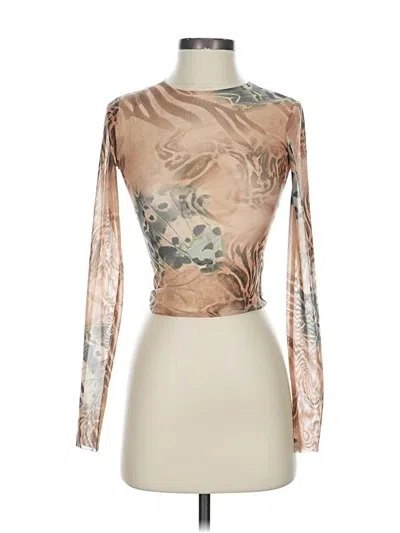 Pre-owned I.am.gia Long Sleeve Top Tan Mock Neckline Tops In Brown