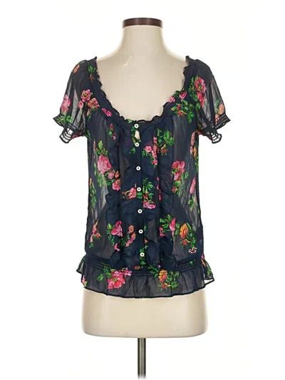 Pre-owned Hollister Short Sleeve Blouse In Black