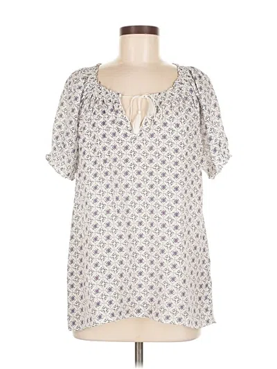 Pre-owned Joie Short Sleeve Silk Top Ivory Keyhole Neckline Tops In White