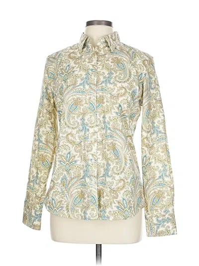 Pre-owned Lands' End Long Sleeve Blouse In White