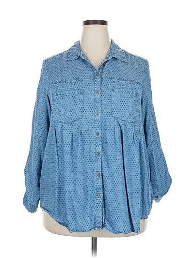 Pre-owned Style & Co 3/4 Sleeve Button Down Shirt In Blue