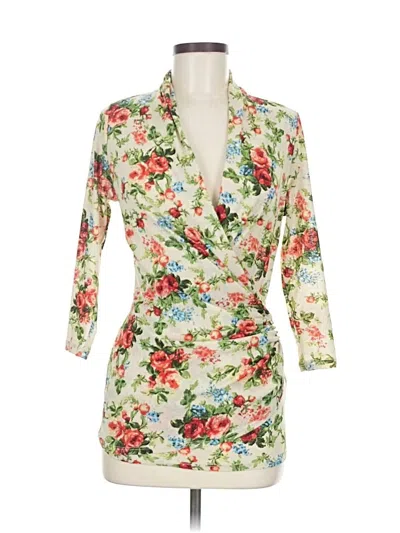 Pre-owned Karen Kane 3/4 Sleeve Top Green Plunge Neckline Tops