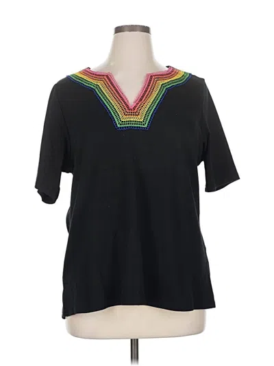 Pre-owned Isaac Mizrahi Live Short Sleeve Top Black V Neck Tops