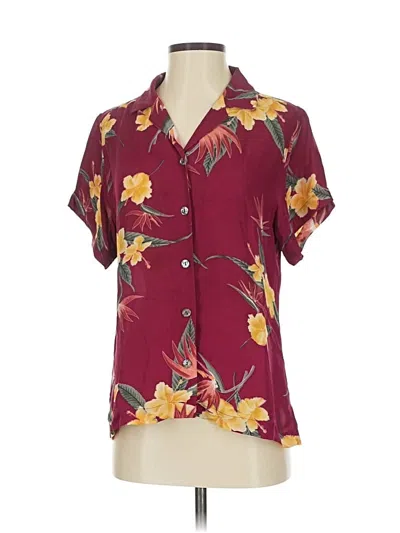 Pre-owned Tommy Bahama Short Sleeve Silk Top Burgundy Floral Pattern Keyhole Neckline Tops