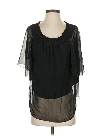 Pre-owned Elie Tahari Short Sleeve Silk Top Black Scoop Neck Tops