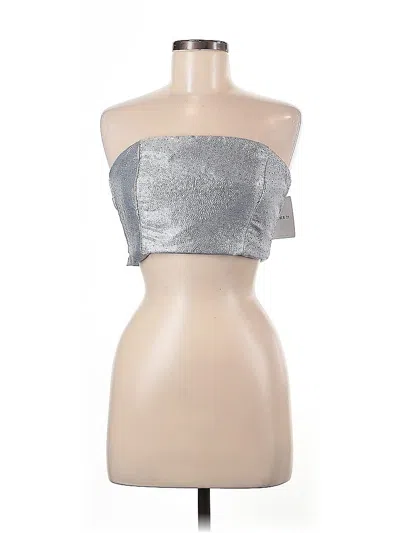 A. Peach Sleeveless Top Silver Strapless Neckline Tops In Silver
