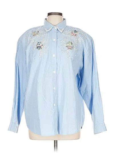 Pre-owned Jane Ashley Long Sleeve Button Down Shirt In Blue