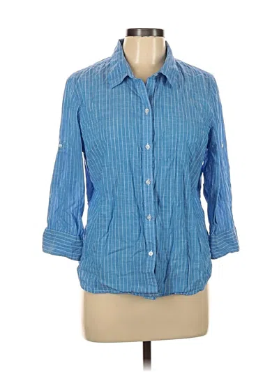 Pre-owned Talbots 3/4 Sleeve Button Down Shirt In Blue