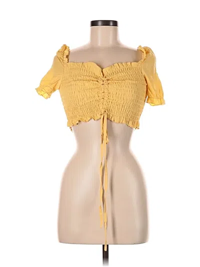 Pre-owned Shein Short Sleeve Top Yellow Sweetheart Neckline Tops