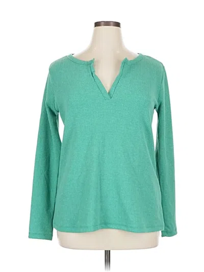 Pre-owned Zenana Long Sleeve Henley Shirt In Green