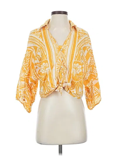 Pre-owned C&c California Short Sleeve Blouse In Yellow