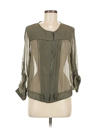 Pre-owned Lola And Sophie 3/4 Sleeve Silk Top Green Keyhole Neckline Tops