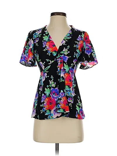 Pre-owned Nanette Lepore Short Sleeve Silk Top Black Sweetheart Neckline Tops