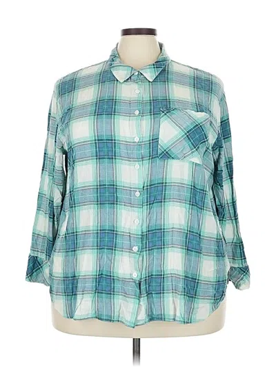Pre-owned Torrid 3/4 Sleeve Button Down Shirt In Blue