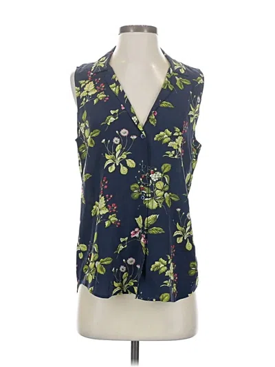 Pre-owned Equipment Sleeveless Silk Top Blue Plunge Neckline Tops