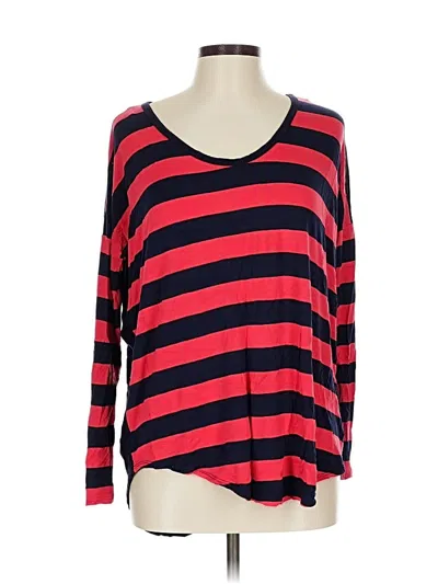 Pre-owned Karen Kane Long Sleeve Top Red Stripes Pattern Scoop Neck Tops
